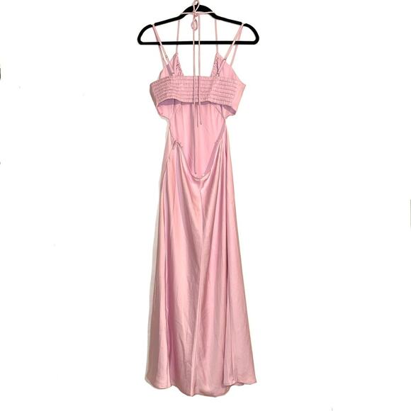 NWT ALC Sienna Strappy Cut Out Back Pink Halter Satin Slip Dress in Tube Rose 8 - Picture 4 of 9